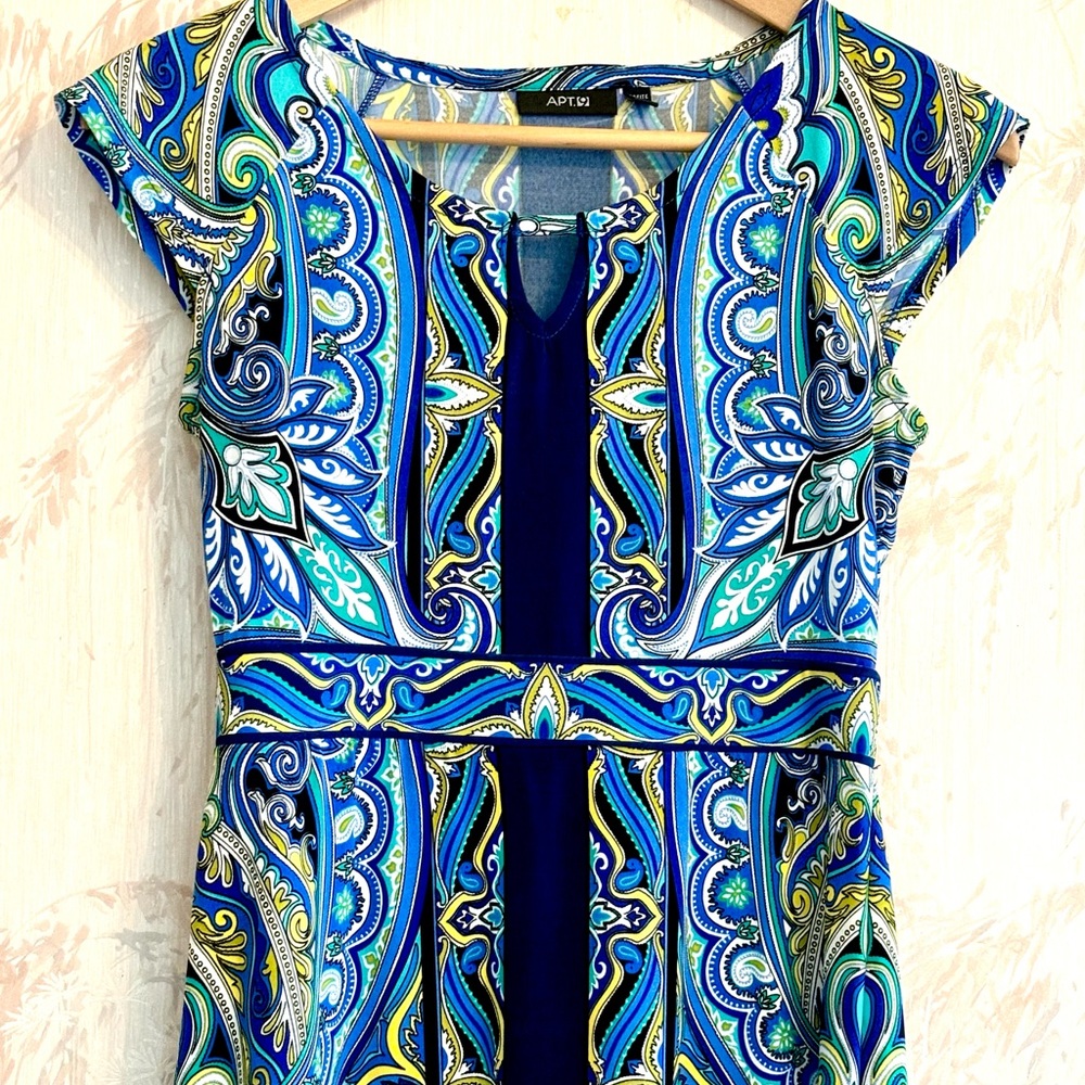 Apt. 9 Vibrant Paisley A-Line Dress Cutout Crew Neck Flutter Cap Sleeve XSP